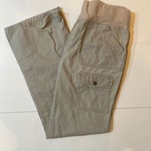 Motherhood maternity tan pants with front and back pockets. Elastic stomach.